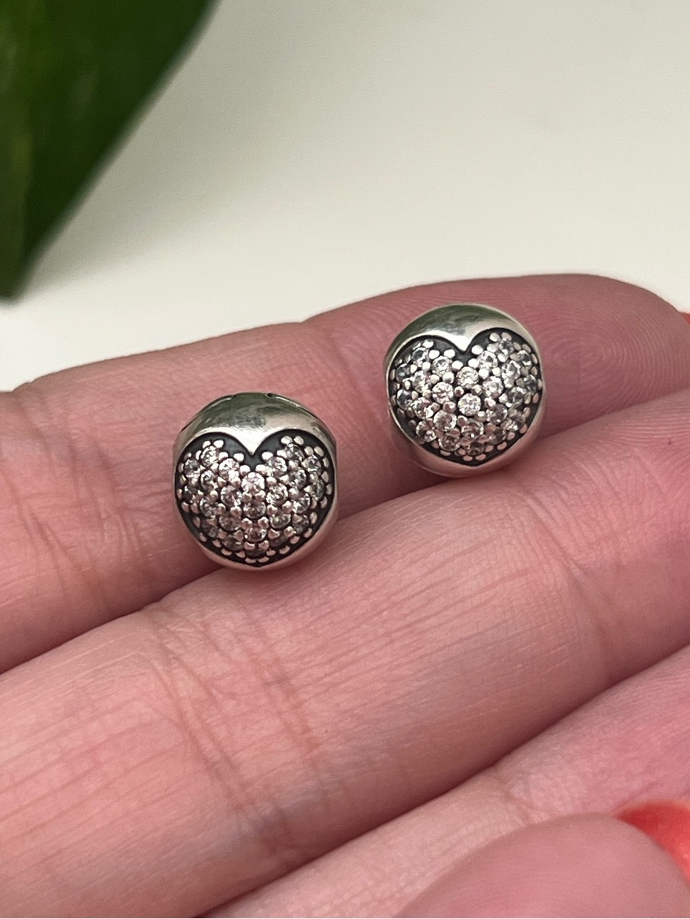Pair of Pandora Love of My Life Sterling Silver Clip Charms with Clear CZ Gems